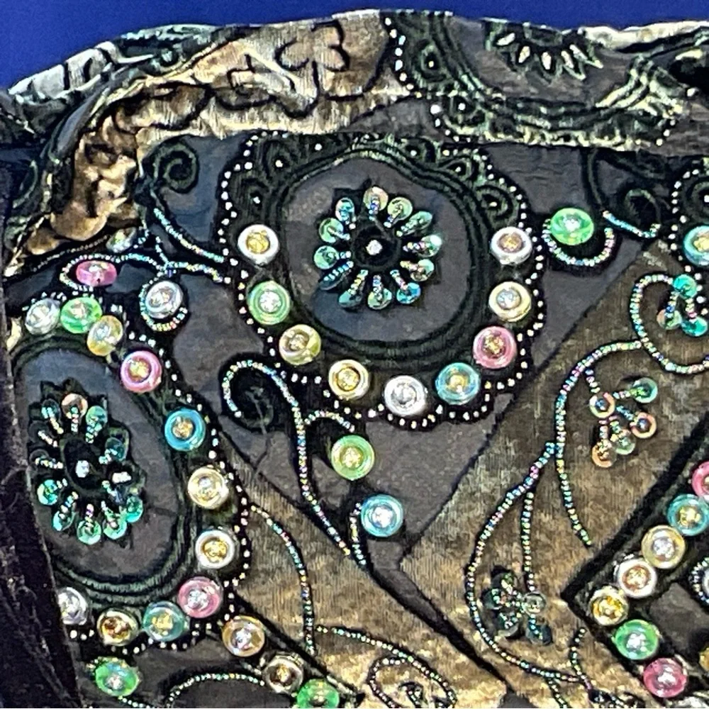 Rare Boho Vintage Beaded Velvet Evening Bag Embroidered Floral Jewel Purse